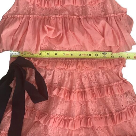 Brognano Salmon Pink Ruffled Lace Halter‎ Dress Romantic Tiered Size US 6 IT 42 - Picture 6 of 15